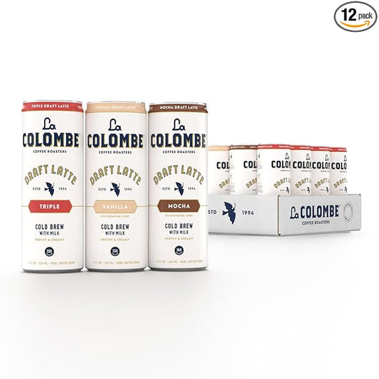 La Colombe Coffee, Draft Latte Variety Pack, 11 fl oz cans (Pack of 12), Includes Triple Latte, Vanilla Latte & Mocha Latte, Coffeehouse Quality, Ready-to-Drink, On-the-Go