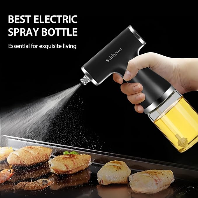 Oil Sprayer Mister for Cooking, Glass Bottle with Black Handle, Kitchen Spray Dispenser (Black)