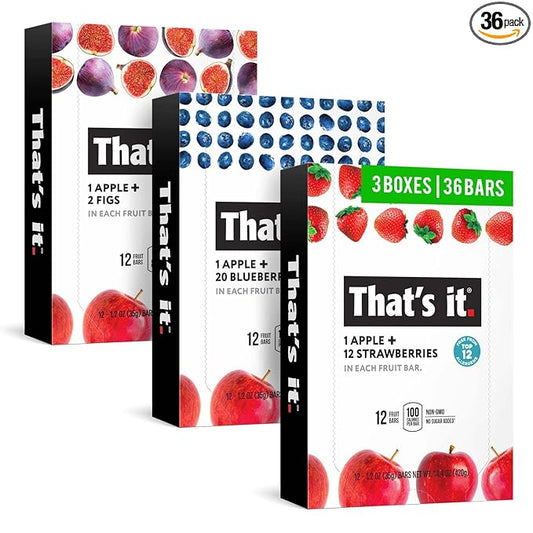 That???it. Variety, 100% Natural Real Fruit Bar, High Fiber Vegan, Gluten Free Healthy Snack, Paleo for Children & Adults, Non GMO No Added Sugar (Blueberry, Strawberry, Fig) (36 Pack)