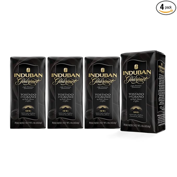 Induban Gourmet, 16 oz Bag, Whole Bean Coffee, Medium Roast - Premium 100% Arabica Coffee from the Dominican Republic (Pack of 4)