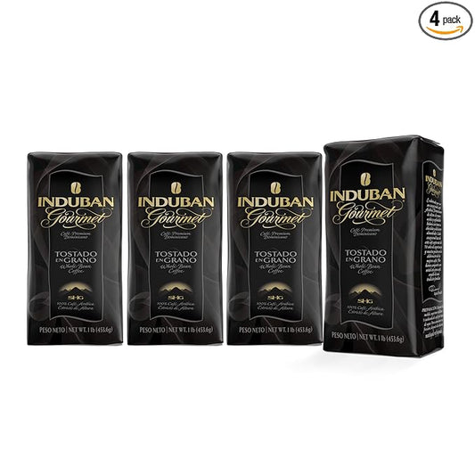Induban Gourmet, 16 oz Bag, Whole Bean Coffee, Medium Roast - Premium 100% Arabica Coffee from the Dominican Republic (Pack of 4)