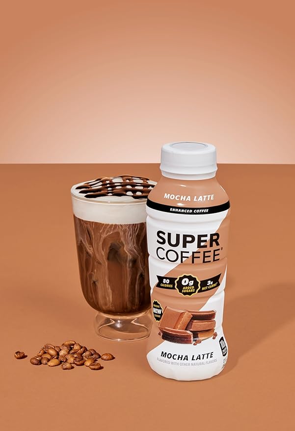 SUPER COFFEE, Keto Protein Coffee (0g Added Sugar, 10g Protein, 70 Calories) [Mocha] 12 Fl Oz, 12 Pack | Iced Smart Coffee Drinks