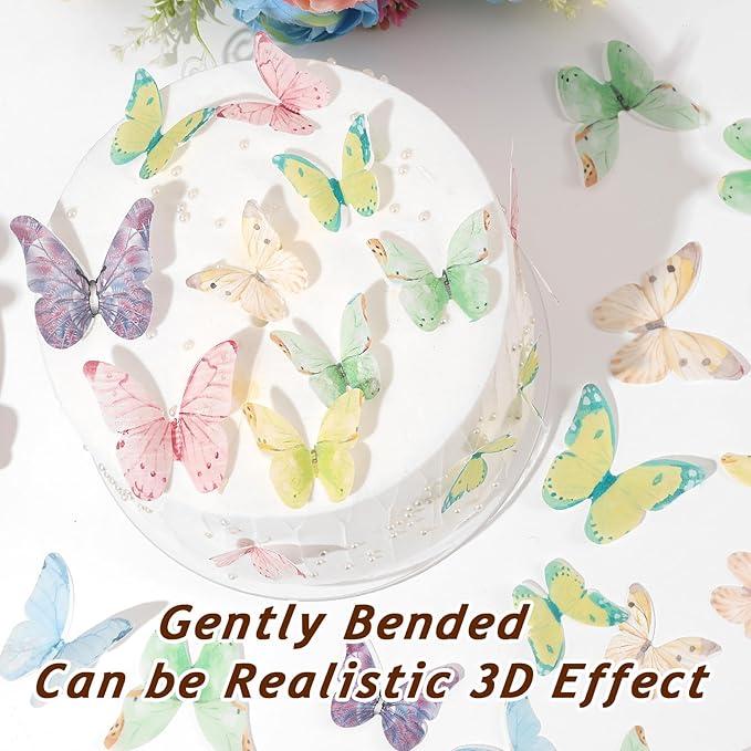 YOcity 40Pcs Wafer Paper Butterfly Cupcake Cake Toppers Edible Butterflies for Cake Decorations Colorful Butterfly for Wedding Birthday Party Cupcakes Decorating Supplies(Mix Color Size)