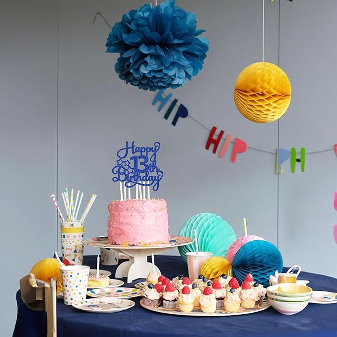 1 Pack Happy 13th Birthday Cake Topper Blue Glitter 13 Official Teenager Cheers to 13 Years Old Birthday Cake Pick for Celebrating 13th Birthday Anniversary Party Cake Decorations Supplies
