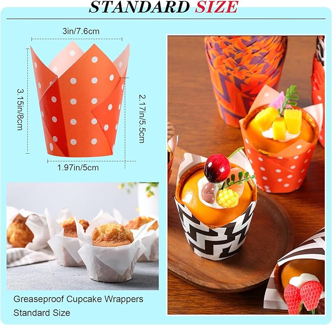500 Counts Halloween Tulip Cupcake Liners Baking Paper Cups Wrappers Birthday Party Muffin Cupcake Baking Liners Grease Proof Cake Liner Holders for Halloween Party Supplies(Classic)