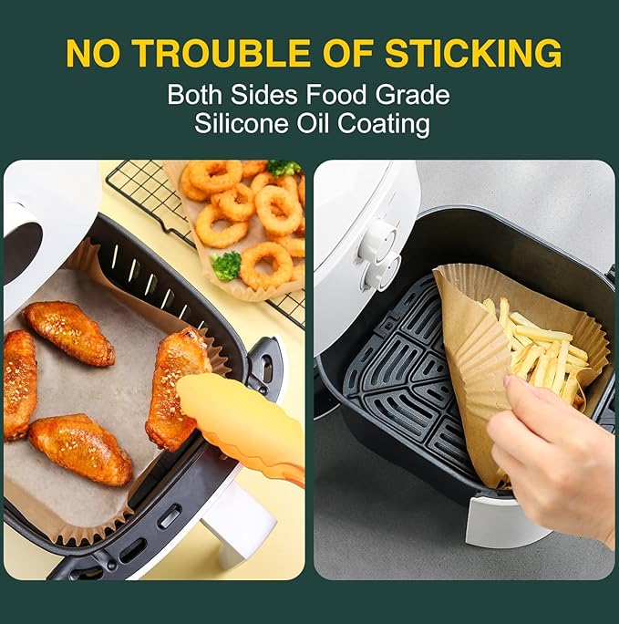 Air Fryer Disposable Paper Liners Square, Non-Stick Parchment, AirFryer Accessories for Baking Microwave Oven Frying Pan, Oil Proof, Water Proof (100PCS, 6.3inch)