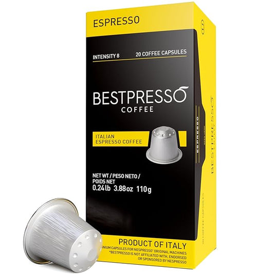 Bestpresso Coffee for Nespresso Original Machine 120 Aluminum pods Certified Genuine Espresso Espresso Blend (Medium Intensity) Pods Compatible with Nespresso Original 60 Days Satisfaction Guarantee