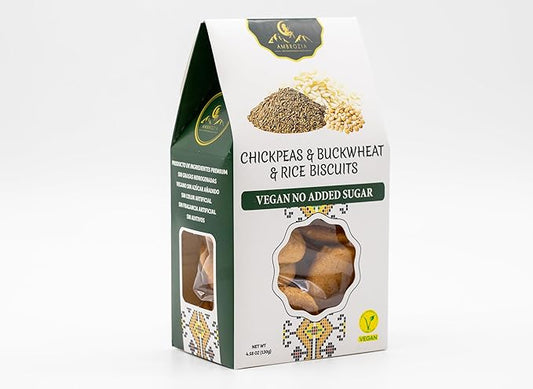 Ambrozia Vegan Snack Biscuits ??Chickpeas, Buckwheat & Rice - Soft Baked, No Added Sugar, Clean Label, High Fiber & Wholesome Ingredients, Kid-Friendly, Healthy Snacks for Active Lifestyles, 4.58 Oz