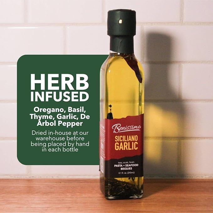 Siciliano Herb Infused Oil, All Natural Gourmet Cooking Oil with Fragrant Mediterranean Herbs, Ideal for Dipping, Roasting, Sautéing, and Drizzling, 8.1 fl oz