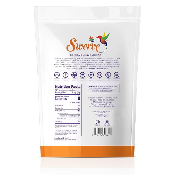 Swerve Ultimate Sugar Replacement Sweetener, Granular Sugar Substitute, Zero Calorie, Keto