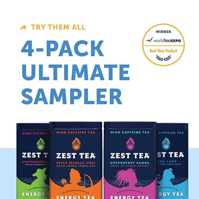 Zest Tea Premium Energy Hot Tea, High Caffeine Blend Natural & Healthy Traditional Black Coffee Substitute, Perfect for Keto, 150 mg Caffeine per Serving, Earl Grey Black Tea, Tin of 15 Sachet Bags
