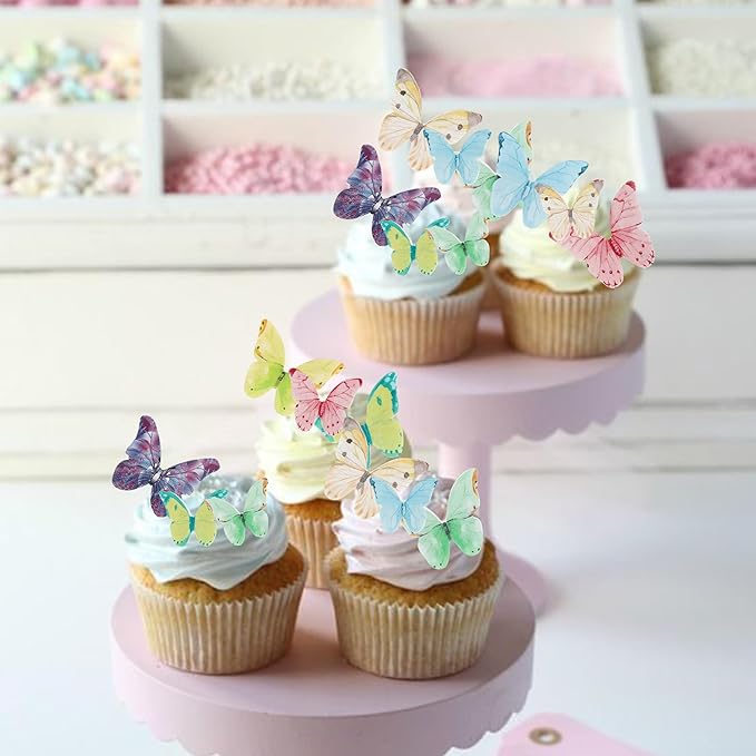 40 Pack Edible Butterfly Cake Decorations, Colorful Butterfly Cupcake Toppers Decorations, Butterfly Theme Birthday Party Decorations for Wedding Birthday Anniversary Flower Themed Party Decorating
