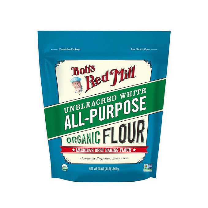 Bob's Red Mill Organic All Purpose Unbleached Flour, 3 Pound (Pack of 4) - Non-GMO, Vegan, Unbromated, Unenriched