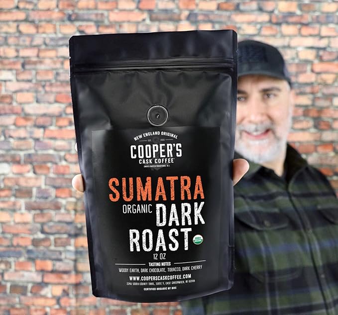 Organic Dark Roast Sumatra, Smooth and Rich Single Origin Grade 1 Premium Coffee - 12 oz Bag (Whole Bean)