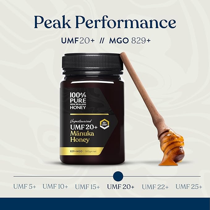 100% Pure New Zealand Honey, UMF 20+ MGO 826+ Raw & Unfiltered Manuka Honey, Certified Award Winning, Silky Smooth Taste & Texture 8.8 Oz