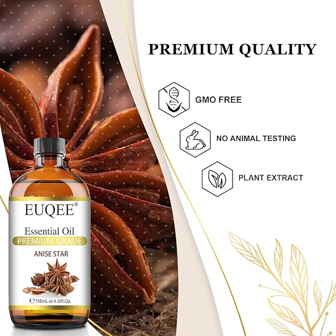 Anise Star Essential Oil 4oz / 118ML Large Capacity Anise Star Oil Pure & Premium Fragrance Essential Oil with Glass Dropper for Candle Soap Making, Diffusers