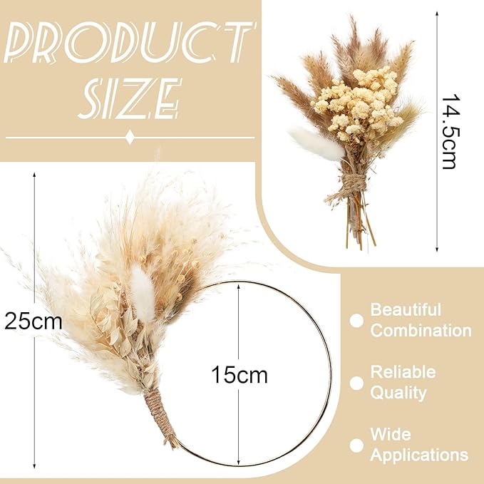 Sinmoe 2 Pcs Boho Cake Topper Decorations Cake Topper Wreath Hoop Decor Various Dried Flower Pampas Grass Decor for Bohemian Birthday Wedding Bridal Party Decorations Supplies (Elegant Style)