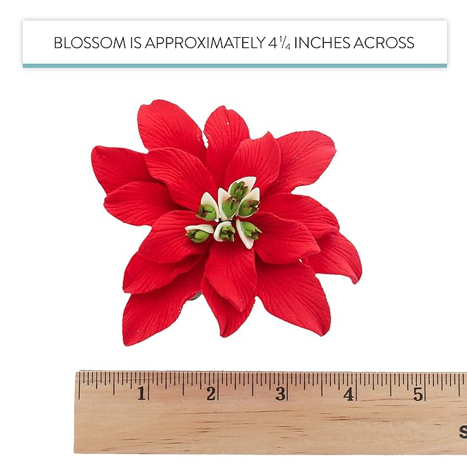 Global Sugar Art Poinsettia Sugar Cake Flowers, Fancy, Large Red, 3 Count by Chef Alan Tetreault. Perfect for Christmas Cake Decorations, Yule Logs, Gingerbread Houses, and more.