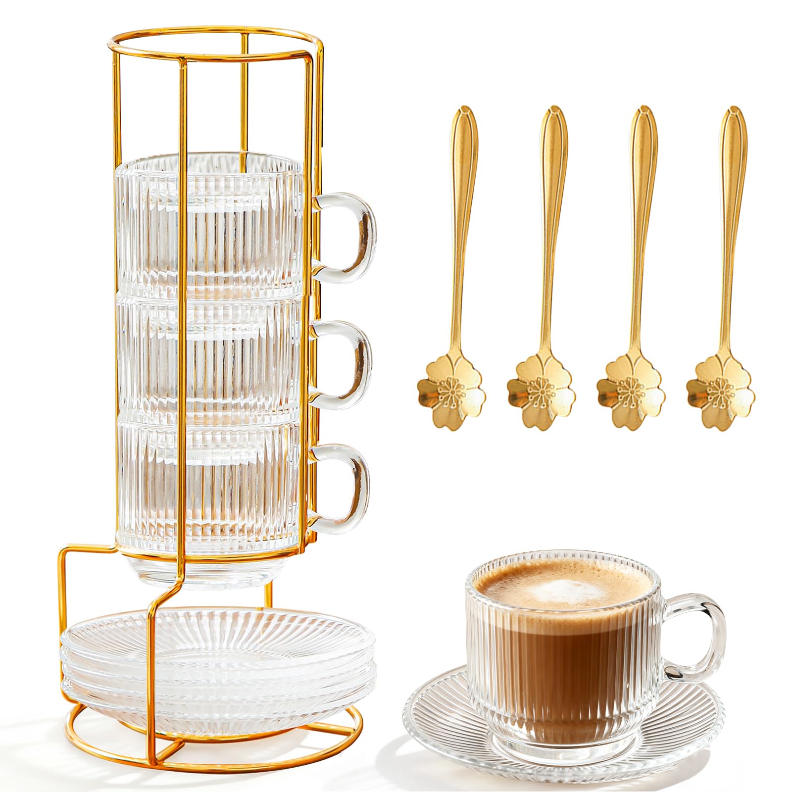 5.4 oz Espresso Cups Set of 4,Stackable Clear Glass Small Coffee Cup Set