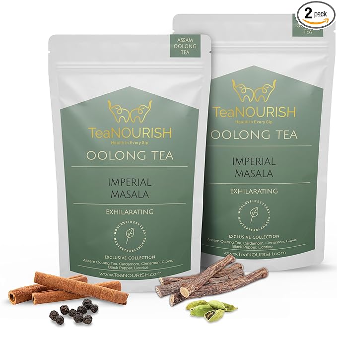 TeaNOURISH Imperial Masala Oolong Tea | Assam Loose Leaf | Floral Aroma & Flavor | Blend of Cardamom, Cinnamon, Clove, Licorice | 100% NATURAL INGREDIENTS - 1.76oz/50g (Pack of 2)