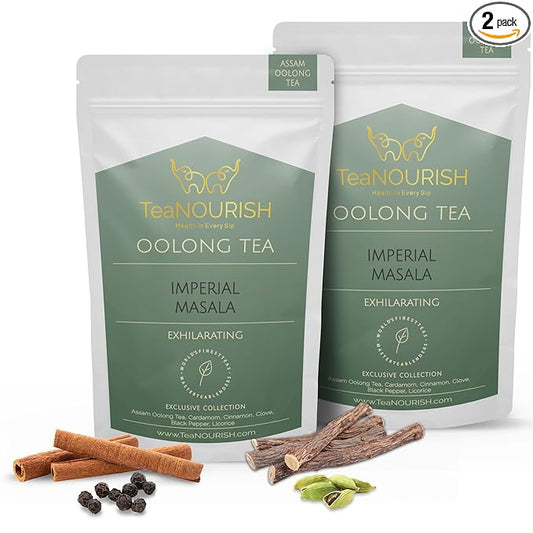 TeaNOURISH Imperial Masala Oolong Tea | Assam Loose Leaf | Floral Aroma & Flavor | Blend of Cardamom, Cinnamon, Clove, Licorice | 100% NATURAL INGREDIENTS - 1.76oz/50g (Pack of 2)