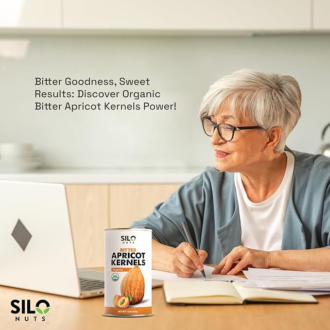 SILO Nuts Organic Bitter Apricot Kernels - USDA Certified Organic Bitter Apricot Seeds - Natural & Non-GMO, Premium Quality Kernals, No Sulfur or Additives - 16 oz