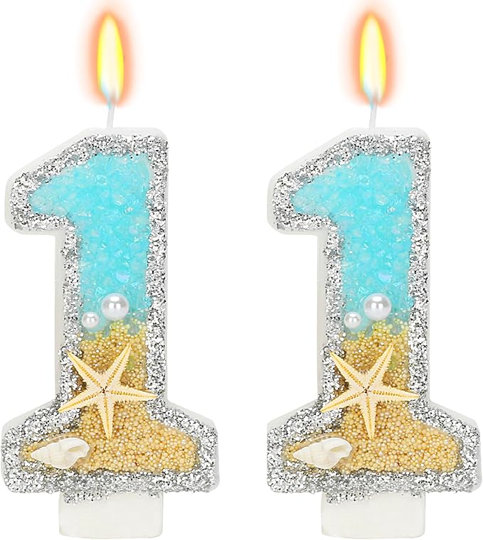 11th Birthday Candle for Cake, Beach Starfish Sequins Candles, 2.76 inch Cake Topper Decoration for Birthday Party (Number 11)
