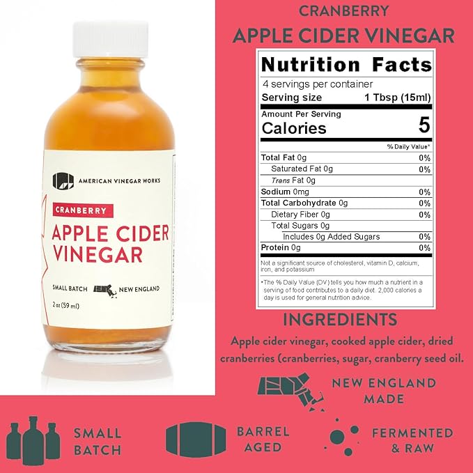 American Vinegar Works - Apple Cider Vinegar Sampler Pack - Includes Apple, Cranberry Apple, Hot Apple, Wild Blueberry, and Maple Cider Vinegars - Great for Gifts - 2oz Bottles - 5 Pack
