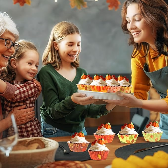 SANNIX 450pcs Fall Cupcake Liners, Thanksgiving Pumpkin Maple Leaf Cake Baking Cups Cupcake Wrappers Paper Wraps Muffin Liners for Autumn Thanksgiving Party Candy Cake Decorations Supplies(9 Designs)