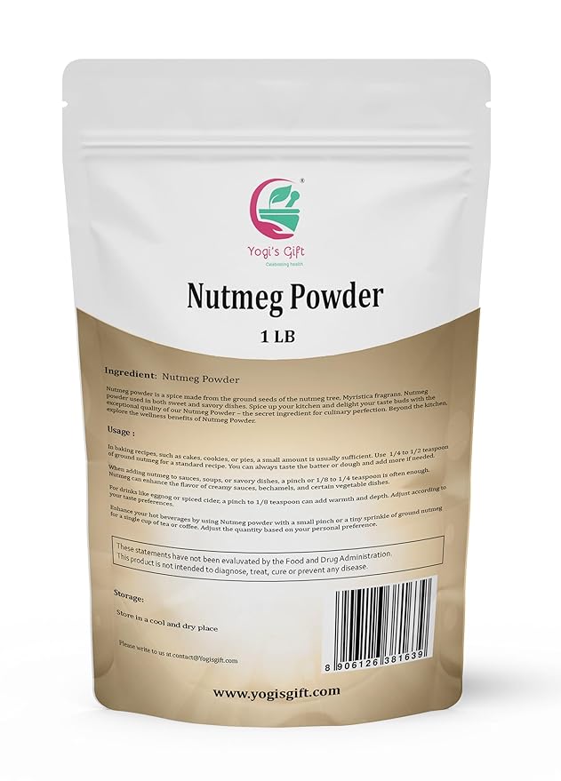 Nutmeg Ground 1 LB | Excellent Aroma and Incredible Flavor | Fresh Ground Nutmeg Spice for Baking, Cooking, Smoothies and Seasonings | Non GMO, Ethically Sourced | By Yogi's Gift짰