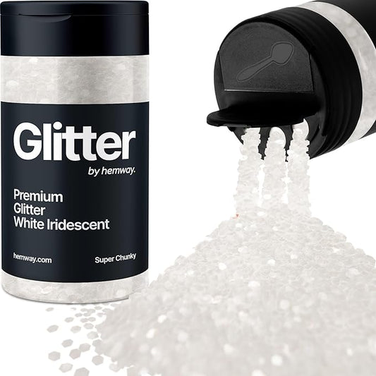 Hemway Premium Glitter Shaker - White Iridescent | 115g Super Chunky Metallic Flake Sequins for Resin & Epoxy Crafts | Craft Supplies for Tumblers, Festival, Art