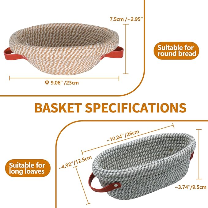 Cotton Rope Banneton Bread Proofing Basket Set,Oval & Round Sourdough Bread Basket Proofing with Liners,Covers Gifts for Bakers Women Wife Mom