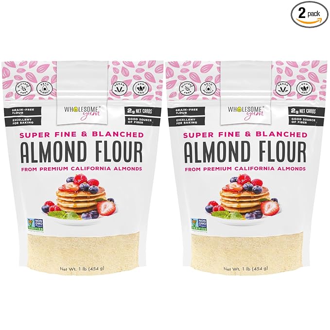 Wholesome Yum Premium Fine Blanched Almond Flour For Baking & More (16 oz / 1 lb) - Low Carb, Gluten Free, Non GMO, Keto Friendly Flour Substitute With Ground Almonds (Pack of 2)
