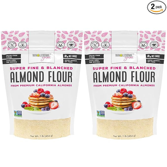 Wholesome Yum Premium Fine Blanched Almond Flour For Baking & More (16 oz / 1 lb) - Low Carb, Gluten Free, Non GMO, Keto Friendly Flour Substitute With Ground Almonds (Pack of 2)