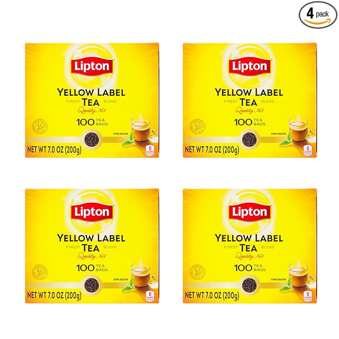 Yellow Label Tea | Lipton Tea Bags | International Blend | Black Tea | Unsweetened Instant Chai | 200 Grams (Pack of 4)