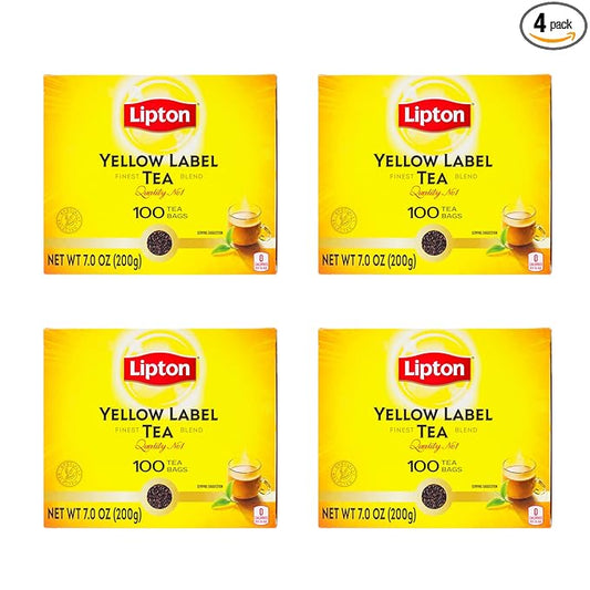 Yellow Label Tea | Lipton Tea Bags | International Blend | Black Tea | Unsweetened Instant Chai | 200 Grams (Pack of 4)