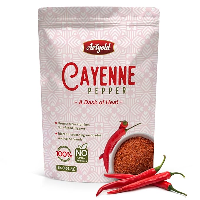 Arigold All-Natural 1LB Cayenne Pepper Powder | Natural Sun-Dried Red Pepper 100% Chemical-Free, Hot Spice 60,000-80,000 SHU | Non-GMO, Non-Irradiated, Additive Free, Gluten-Free | Perfect for Cooking ??Resealable Bag Bulk Cooking Seasoning.