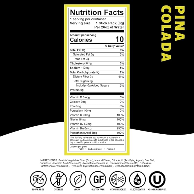 Devotion Nutrition HydroFLEX Water Flavoring Packets ??Sugar-Free Hydration with Vitamins & Electrolytes ??Dye-Free, Gluten-Free (Pina Colada) 12-Pack Drink Mix