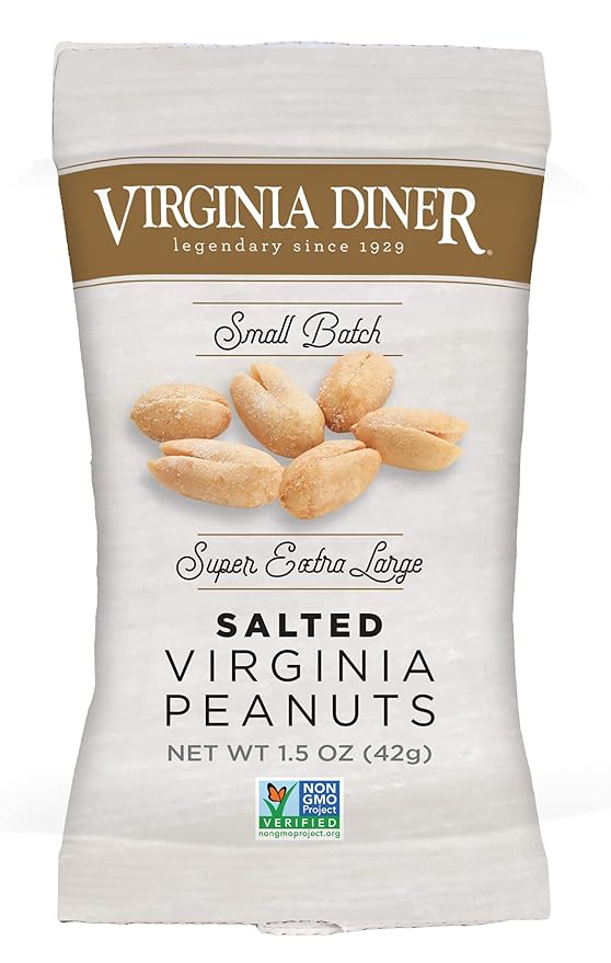 Virginia Diner XL Blister Roasted Gourmet Virginia Peanuts ??All Natural, Heart Healthy, Plant-Based Protein 1.5oz (Pack of 25) Salted for Lunch Box or Snacking