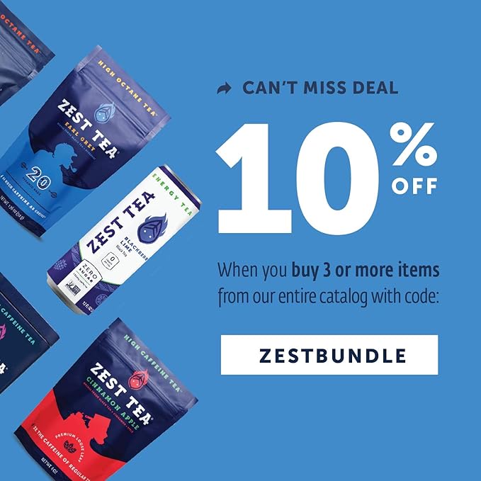 Zest Tea Premium Energy Hot Tea, High Caffeine Blend Natural & Healthy Traditional Black Coffee Substitute, Perfect for Keto, 150 mg Caffeine per Serving, Earl Grey Black Tea, Tin of 15 Sachet Bags