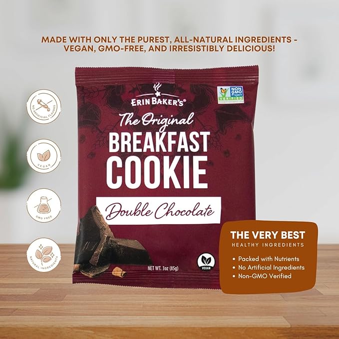 Erin Baker's Breakfast Cookies, Double Chocolate, Whole Grain, Non-GMO, 3 Ounce (Pack of 12)