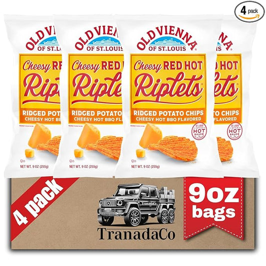 Old Vienna of St. Louis Cheesy Red Hot Riplets Ridged Potato Chips 9oz Bags (4 Pack) by TranadaCo