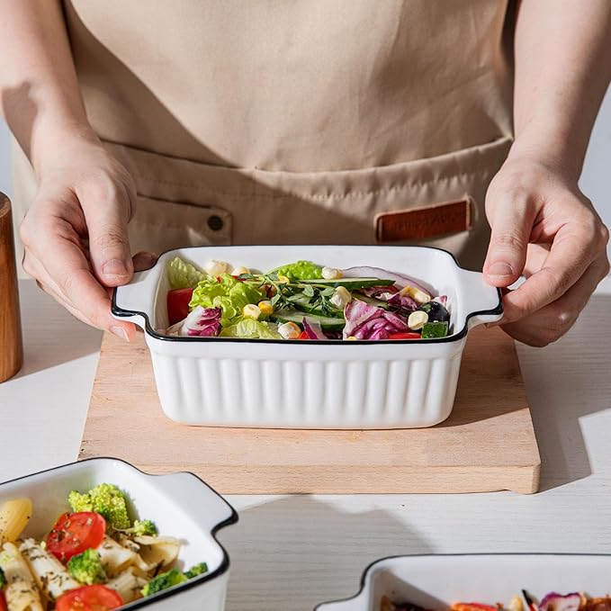 Ceramic Casserole Dish Set with Handles Sets of 4 - Oven, Microwave & Dishwasher Safe 12OZ Rectangular Bakeware |Deep Baking Pans for Lasagna, Cake, Cooking & Gift Use