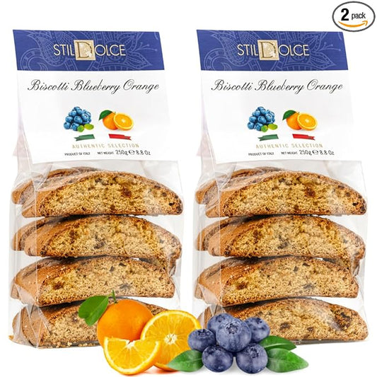 Stildolce Semi-Soft Blueberry and Orange Italian Biscotti Cookies| Made in Tuscany, Italy| Classic Gourmet Biscuits No Preservatives 8.8 Oz, Pack of 2