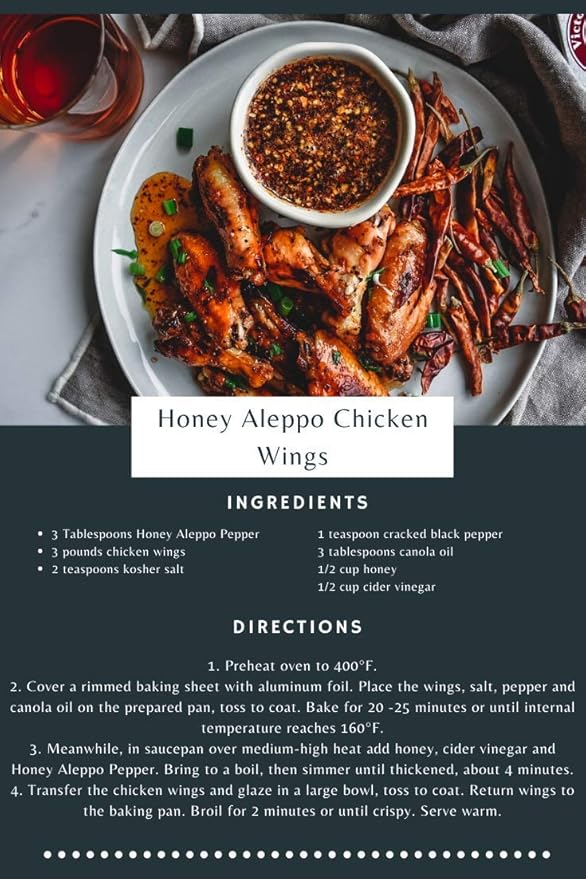 Honey Aleppo Pepper- 6.8 oz. Jar (Pack of 2) -A Sweet and Savory Unique Seasoning Blend with a touch of heat. There is NOTHING like it on the market.