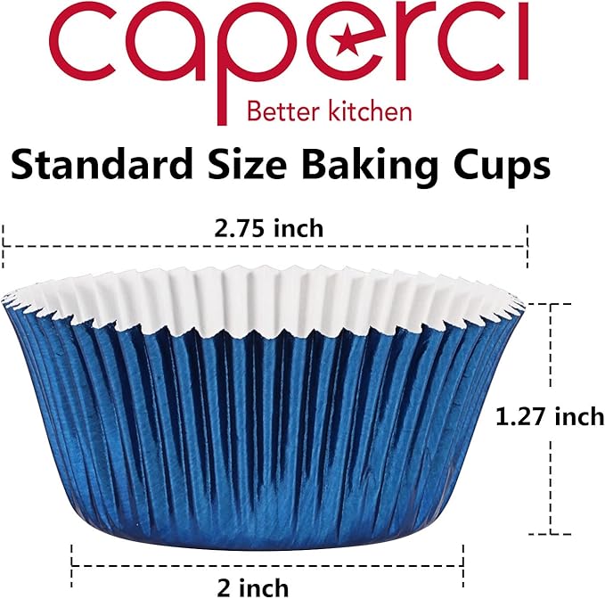 Caperci Navy Blue Foil Cupcake Liners Muffin Paper Standard Size Baking Cups, 150-Pack