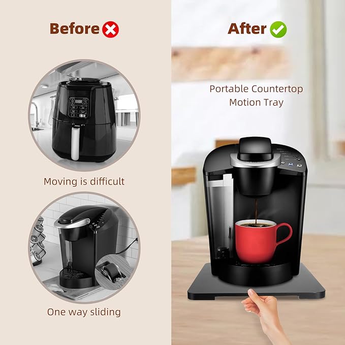 360째 Rolling Tray Bamboo Appliance Slider for Kitchen Appliances, Coffee Maker Mat Tray for Countertops Sliding Tray for Coffee Maker Appliances Mat Easily from Under The Cabinet Black 11.6횞13.9