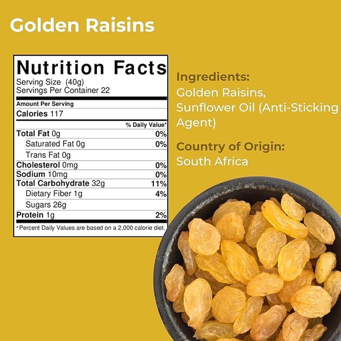 Amrita Golden Raisins 2 lb | No Added Sugar, Naturally Sweet, Gluten Free Dried Sultanas, Kishmish | Packed Fresh in Resealable Bags | Yellow and White Raisins, Vegan Snacks, Healthy Snacks