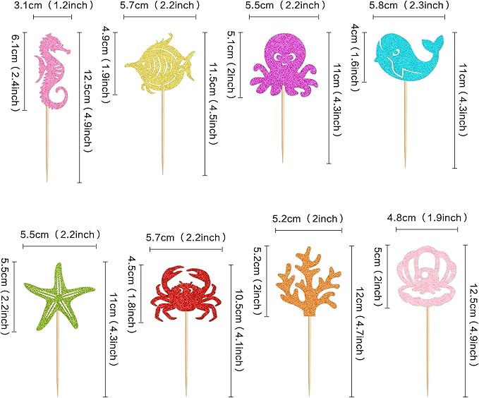 24 Pcs Ocean Cupcake Toppers - Ocean Theme Party Decorations Sea Animals Dolphin Whale Turtle Octopu Weaweed Party Cake Picks for Kids Under the Sea Baby Shower Birthday Party Supplies ??"<div>