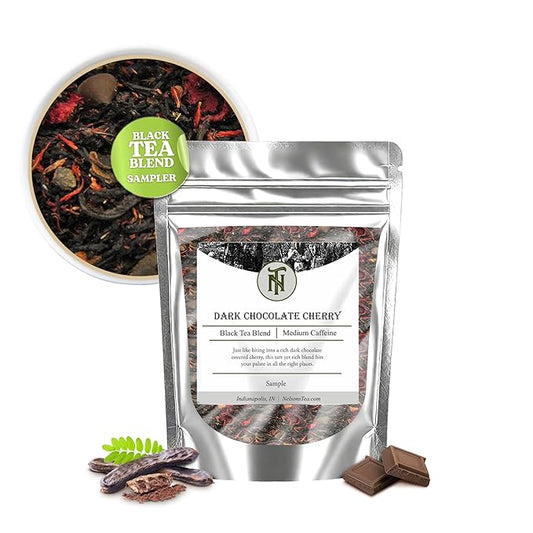 Nelson's Tea Dark Chocolate Cherry - Rich blend of Pu-erh Black Tea, Chocolate Chips, Wild Cherry Bark, Dried Cherries Herbal Loose Leaf Tea - sample